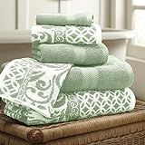 Modern Threads Trefoil Filigree 6-Piece Reversible Yarn Dyed Jacquard Towel Set - Bath Towels, Hand Towels, & Washcloths - Super Absorbent & Quick Dry - 100% Combed Cotton