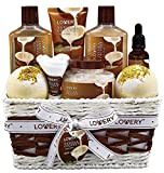 Bath and Body Gift Basket For Women and Men - 9 Piece Set of Vanilla Coconut Home Spa Set, Includes Fragrant Lotions, Extra Large Bath Bombs, Coconut Oil, Luxurious Bath Towel & More